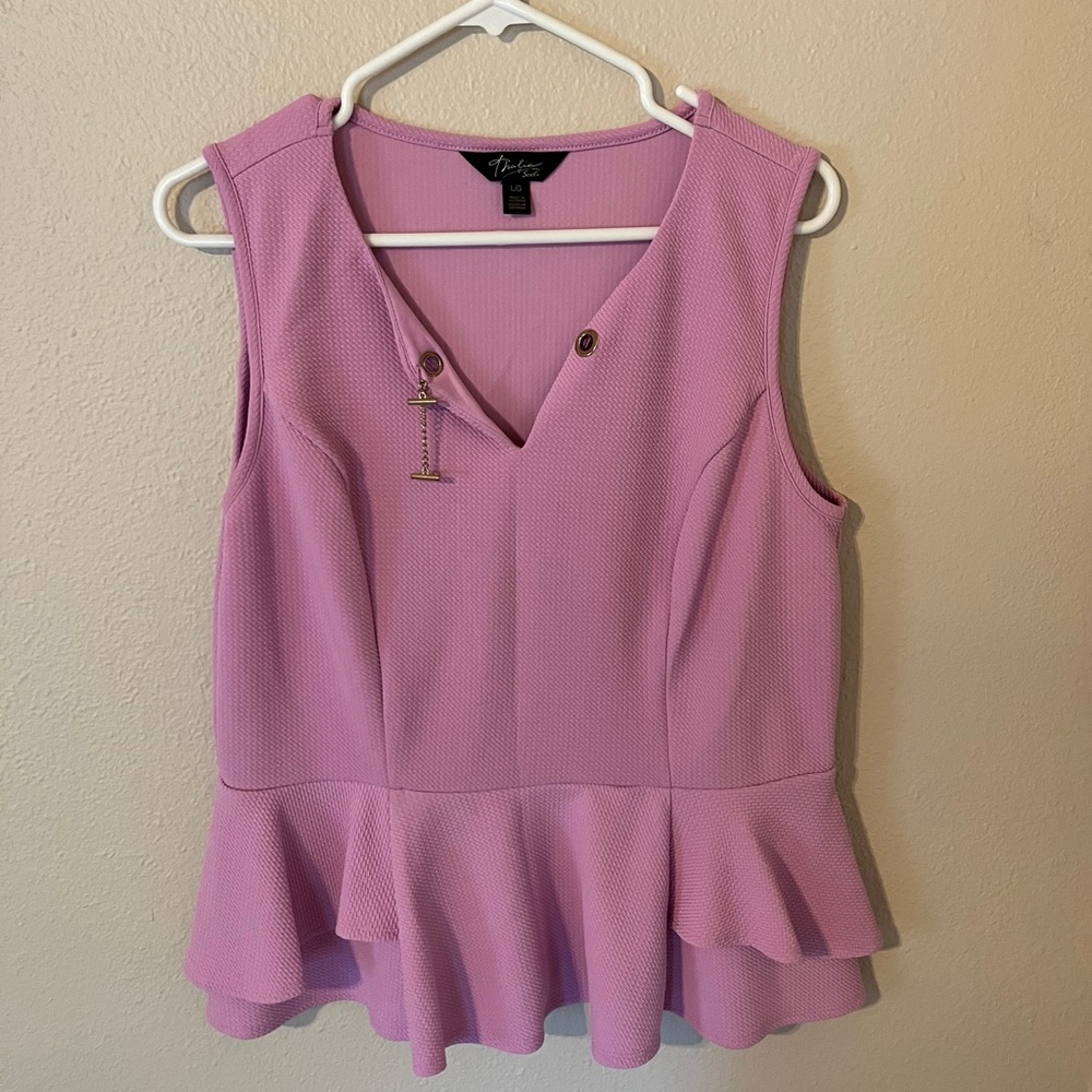 Thalia Sodi Pink Sleeveless Pink Peplum Textured Blouse Size L